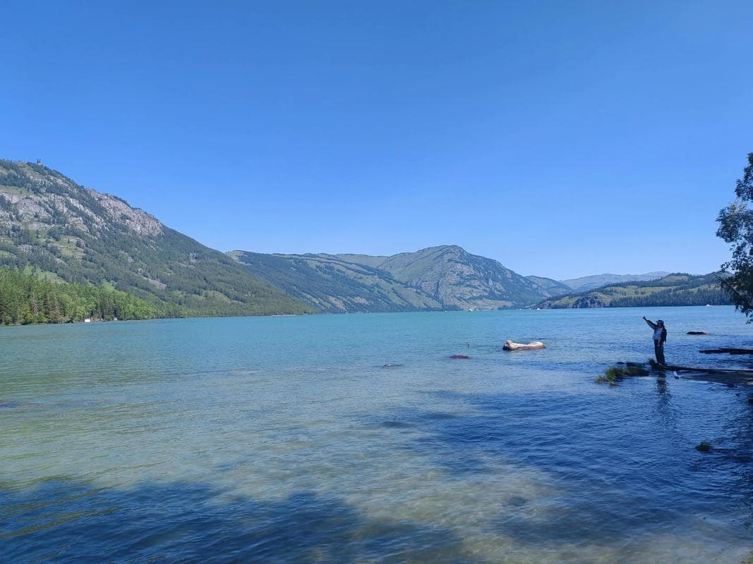 Kanas Lake S-shaped bend viewed from Guanyu Tai platform in Xinjiang